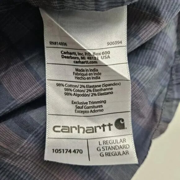 Carhartt Rugged Flex Relaxed Fit Button-Up Men L Lightweight Short-Sleeve Plaid - Picture 3 of 4